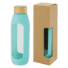 Borosilicate glass bottle with silicone grip tide green