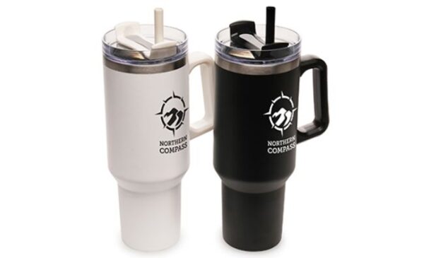 black and white travel tumbler